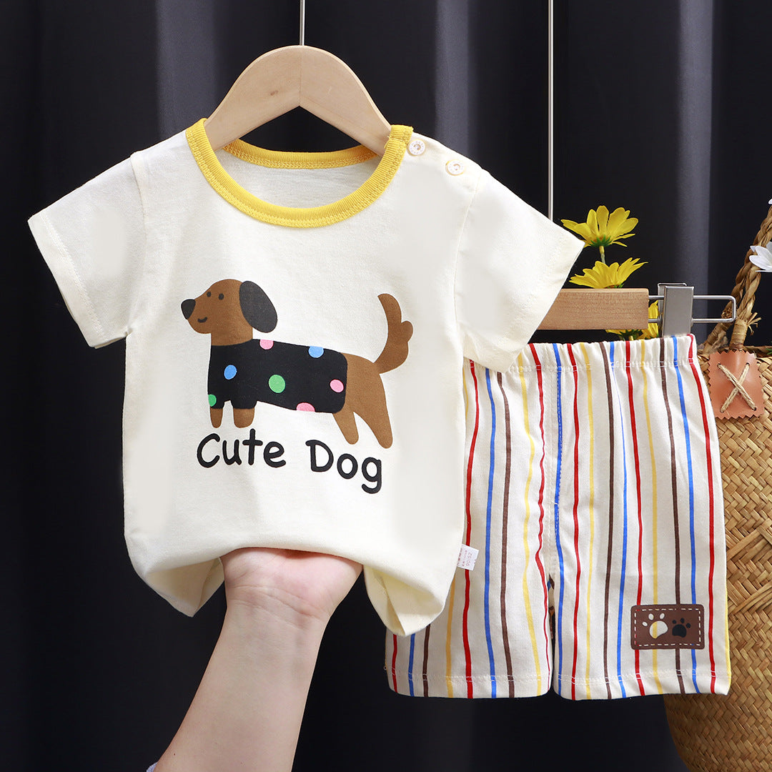 2-Piece Baby Short-Sleeve Outfit Set with T-Shirt and Shorts | Soft Cotton Outdoor Wear for Boys and Girls