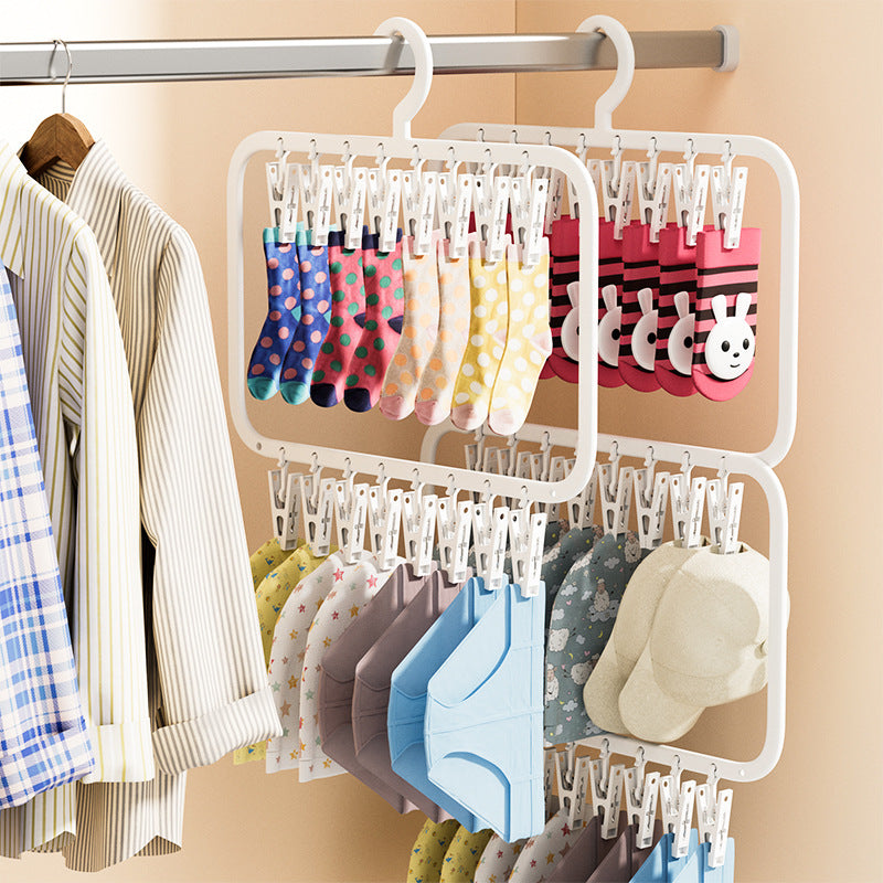 Rectangular Multi-Tier Clothes Drying Hanger with Clips (18 and 26 Clips) | Space-Saving Underwear and Socks Organizer