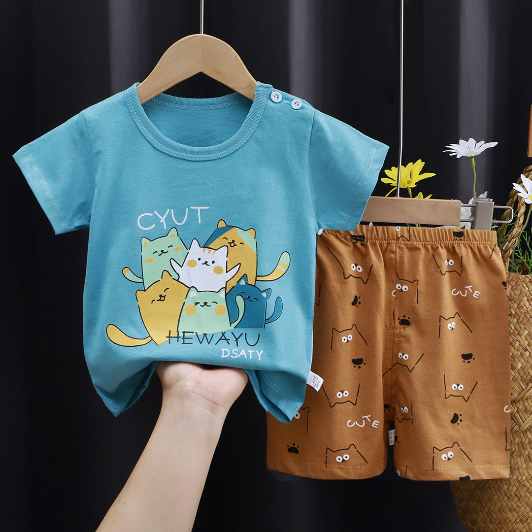 2-Piece Baby Short-Sleeve Outfit Set with T-Shirt and Shorts | Soft Cotton Outdoor Wear for Boys and Girls