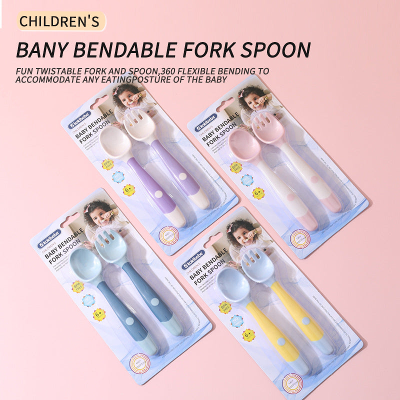 Bendable Baby Spoon and Fork Set | Silicone Cutlery Training Set for Babies