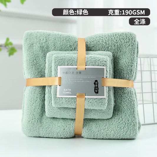 3-Piece Soft Coral Fleece Towel Set with Body Towel, Face Towel and Hand Towel (190GSM)