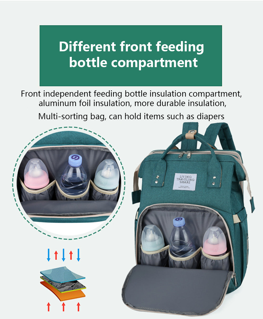 3-in-1 Convertible Diaper Bag Backpack with Crib, Changing Mat and Bottle Pockets | Mummy Bag with Built-in Foldable Bed