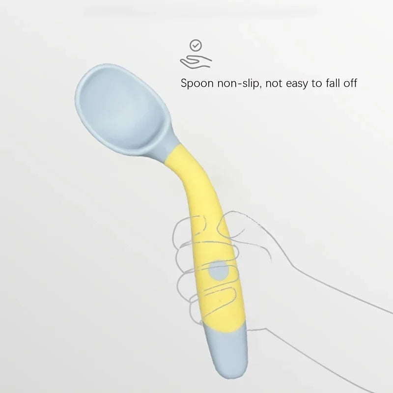 360° Flexible Baby Training Spoon and Fork Set (6 months – 3 years) | Soft Silicone Toddler Weaning Cutlery Set
