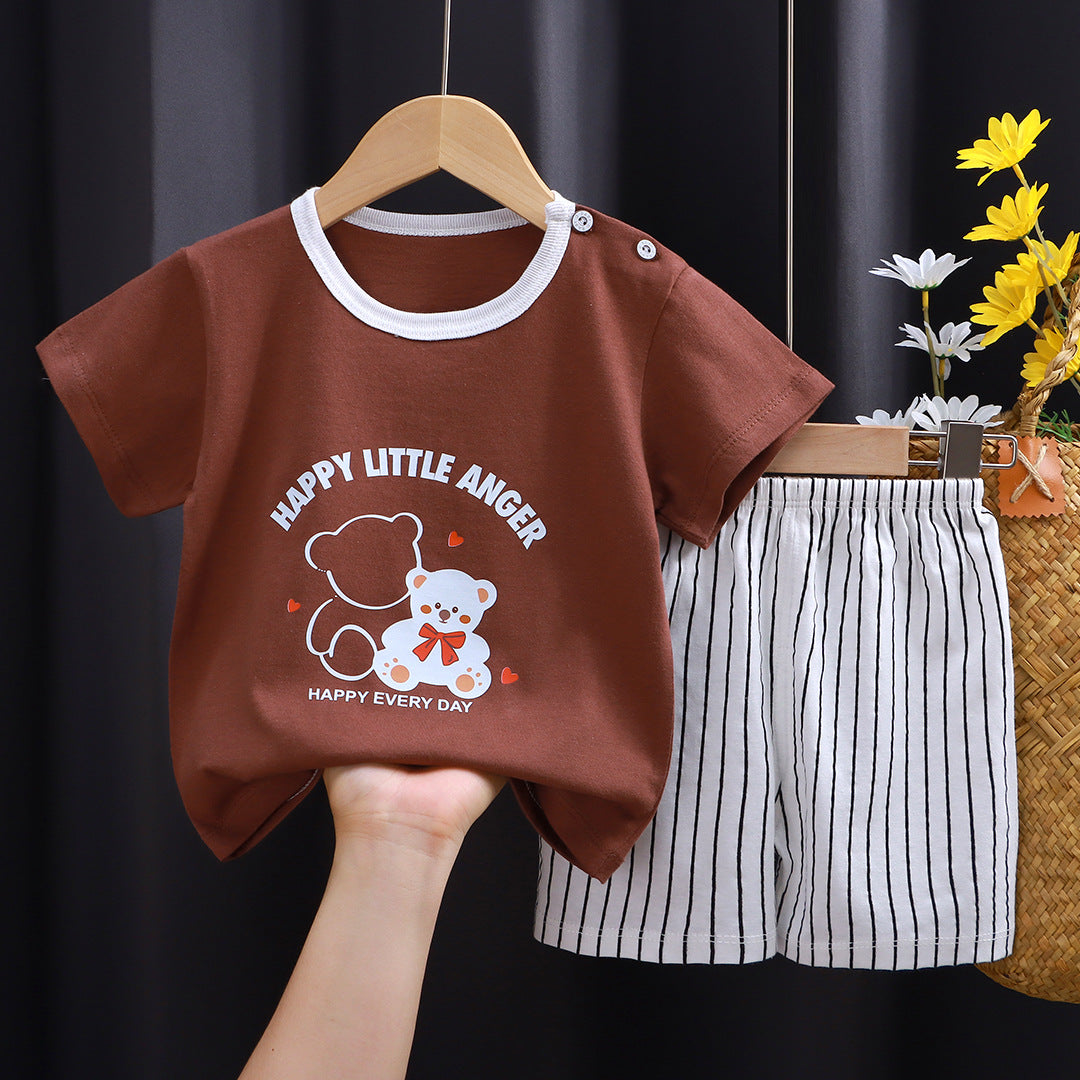 2-Piece Baby Short-Sleeve Outfit Set with T-Shirt and Shorts | Soft Cotton Outdoor Wear for Boys and Girls