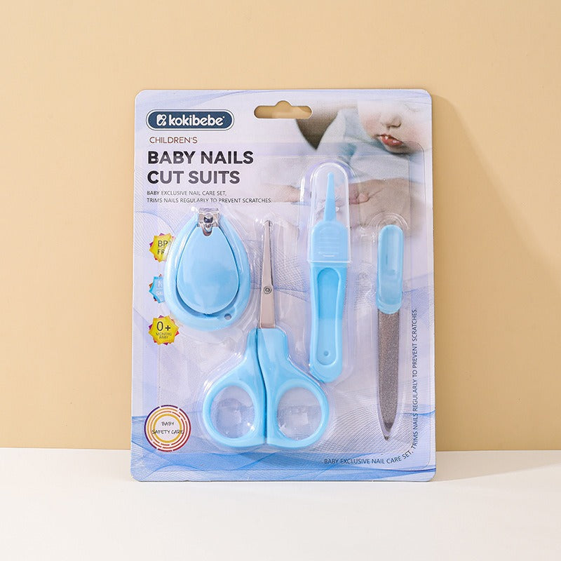 4-Piece Baby Nails Care Set with Nail Clippers, Nail Scissors, Nail File, and Nasal Tweezers | Manicure Set for Babies