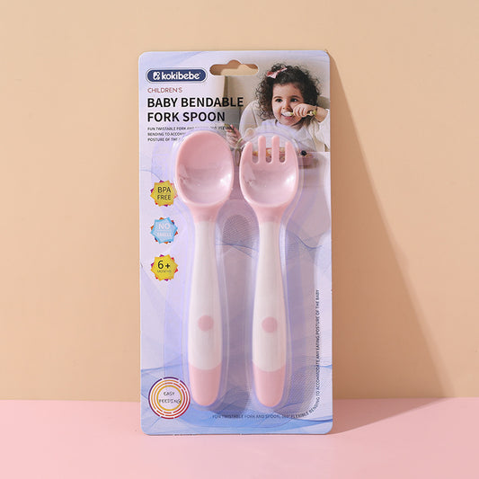Bendable Baby Spoon and Fork Set | Silicone Cutlery Training Set for Babies