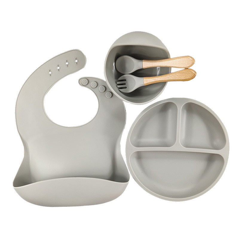 5-Piece Silicone Baby Weaning and Feeding Set with Bib, Plate, Bowl, Training Spoon, and Training Fork (6 months - 3 years) | Baby Feeding Essentials Set
