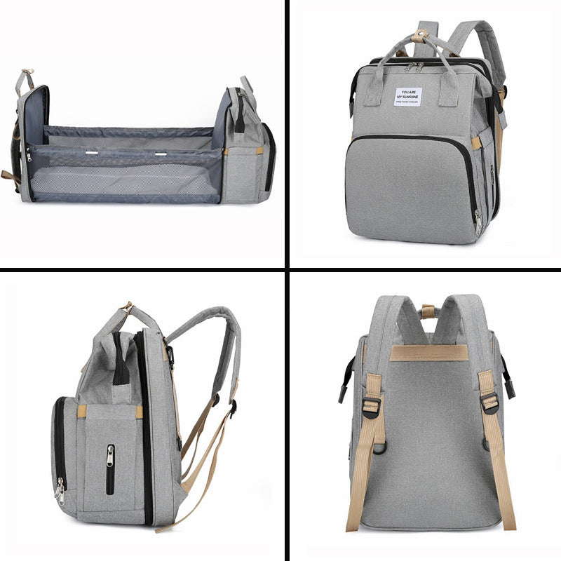3-in-1 Convertible Diaper Bag Backpack with Crib, Changing Mat and Bottle Pockets | Mummy Bag with Built-in Foldable Bed