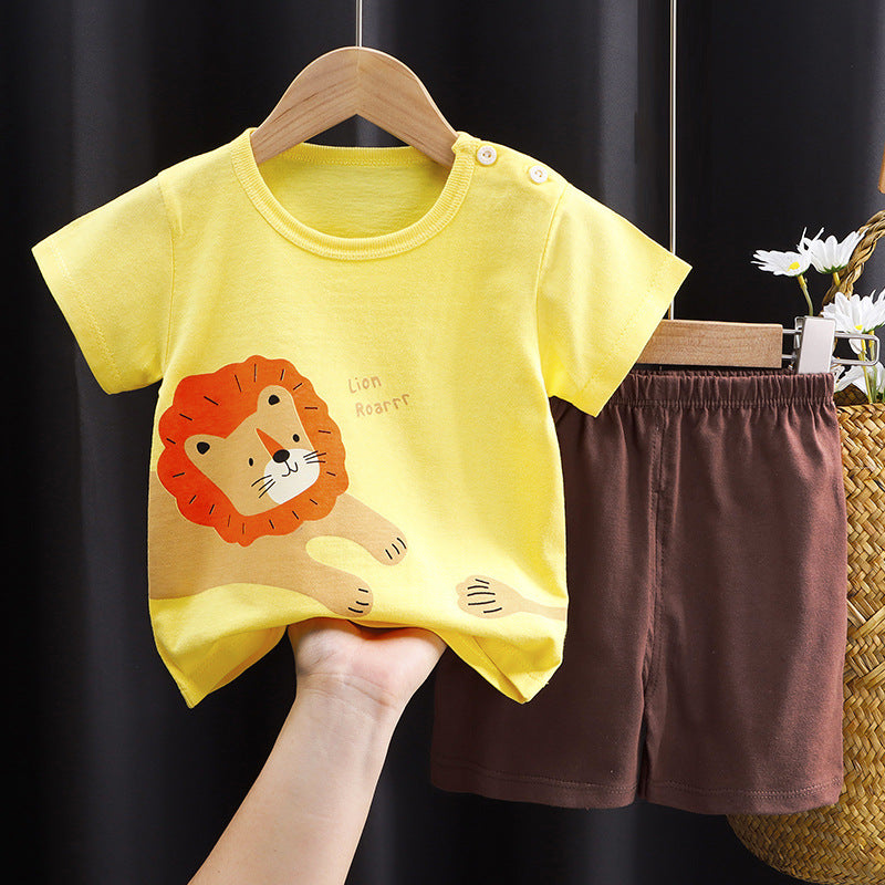 2-Piece Baby Short-Sleeve Outfit Set with T-Shirt and Shorts | Soft Cotton Outdoor Wear for Boys and Girls