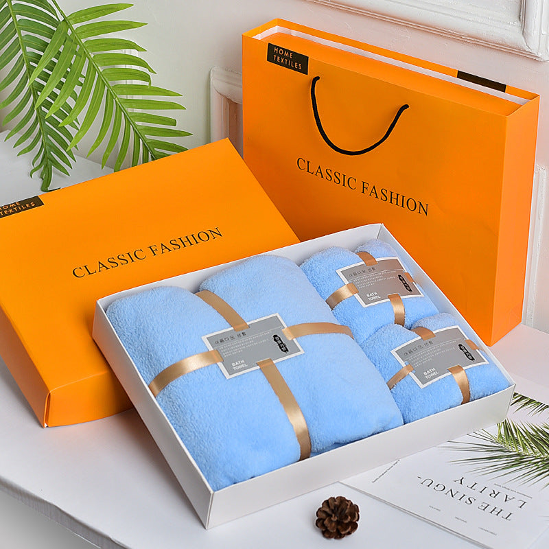 3-in-1 Soft Towel Set for Mother and Baby with Package Bag | Absorbent Coral Fleece Baby Bath Towels Gift Set