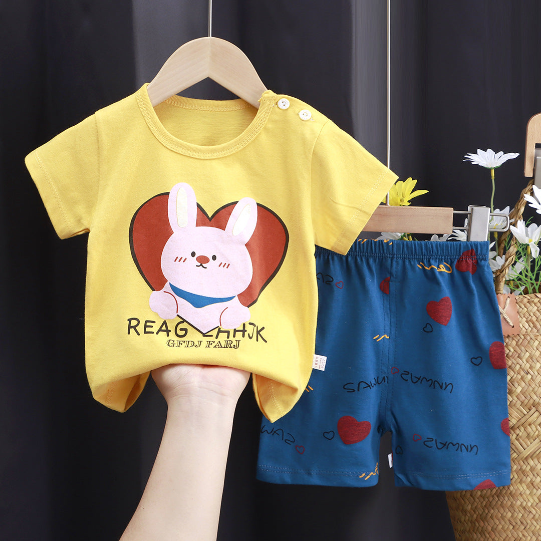 2-Piece Baby Short-Sleeve Outfit Set with T-Shirt and Shorts | Soft Cotton Outdoor Wear for Boys and Girls