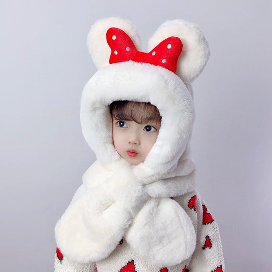 Thick, Soft and Adorable Full-Face Troop Hat with Bowknot Design (1-8 years old, 46-54cm head circumference) | Luxury Head and Neck Warmer for Cold Mornings and Night Outings