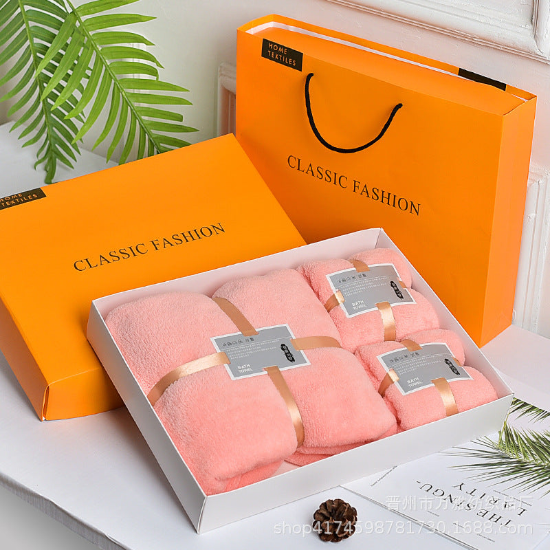 3-in-1 Soft Towel Set for Mother and Baby with Package Bag | Absorbent Coral Fleece Baby Bath Towels Gift Set