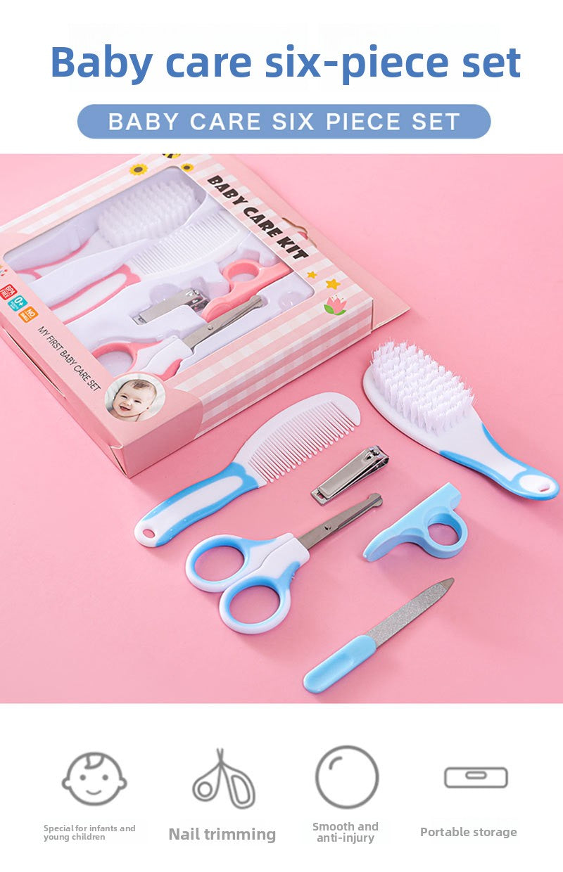 6-Piece Baby Care and Grooming Kit with Hair Brush, Comb, Safety Scissors, Nail Clipper, Nail File, and Nail Clipper Sheath