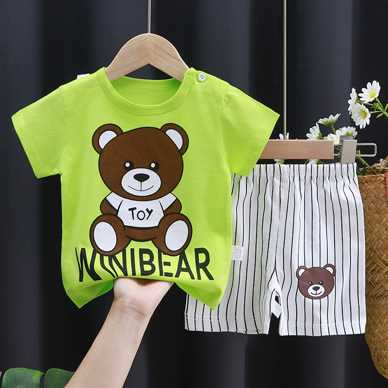 2-Piece Baby Short-Sleeve Outfit Set with T-Shirt and Shorts | Soft Cotton Outdoor Wear for Boys and Girls