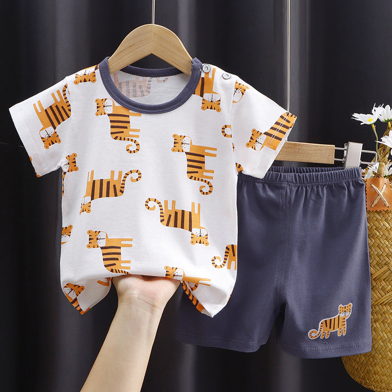 2-Piece Baby Short-Sleeve Outfit Set with T-Shirt and Shorts | Soft Cotton Outdoor Wear for Boys and Girls