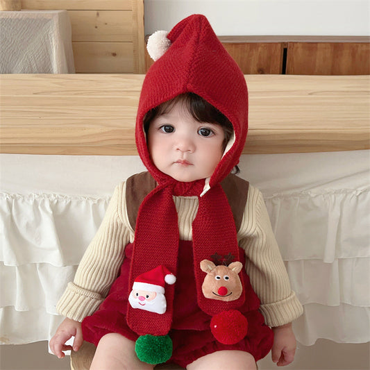 Cute Baby Christmas Hooded Scarf (1.5-6 years old, 47-52cm head circumference) | Ultra-Soft Baby Hood + Scarf for Cold Weather