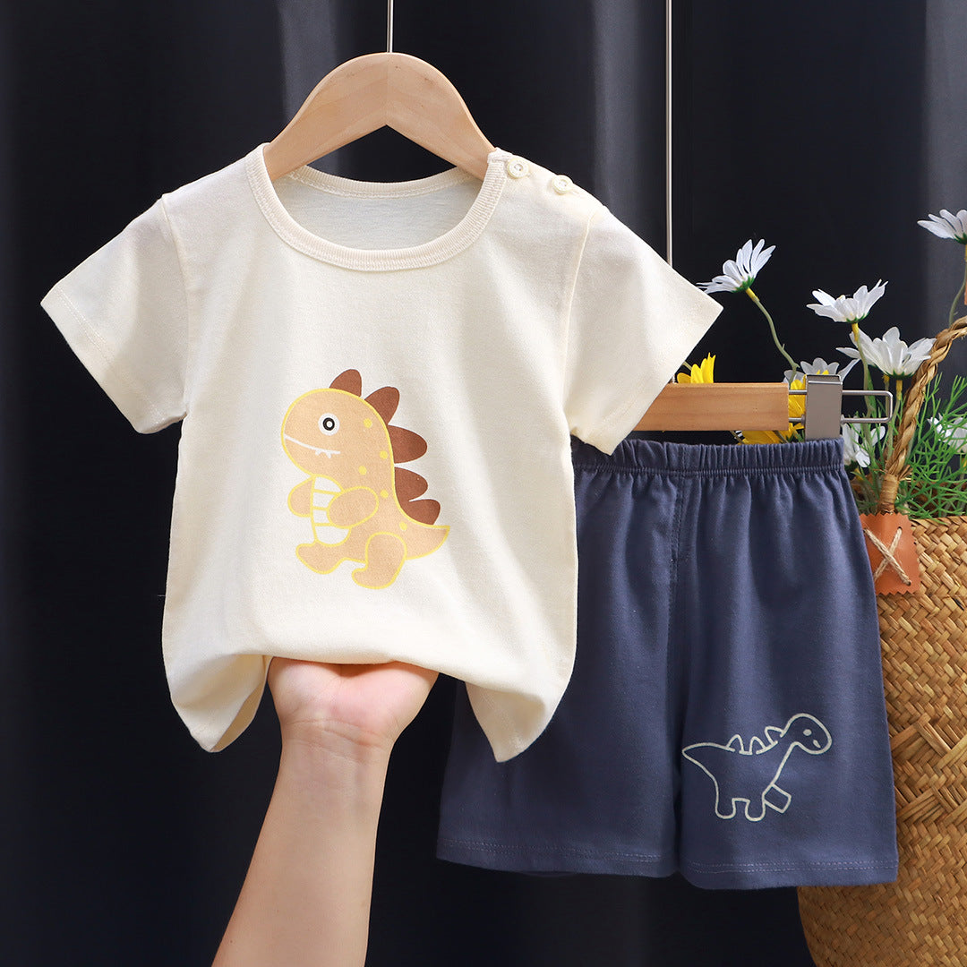 2-Piece Baby Short-Sleeve Outfit Set with T-Shirt and Shorts | Soft Cotton Outdoor Wear for Boys and Girls