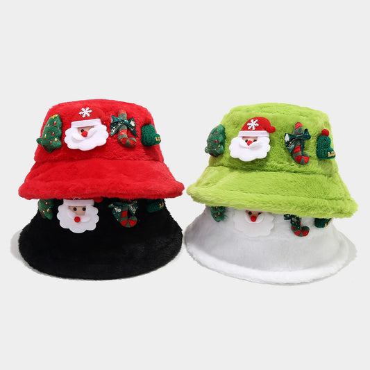 Cute Fluffy Bucket Hat with Christmas Designs | Adorable and Soft Santa Claus Fisherman Hat