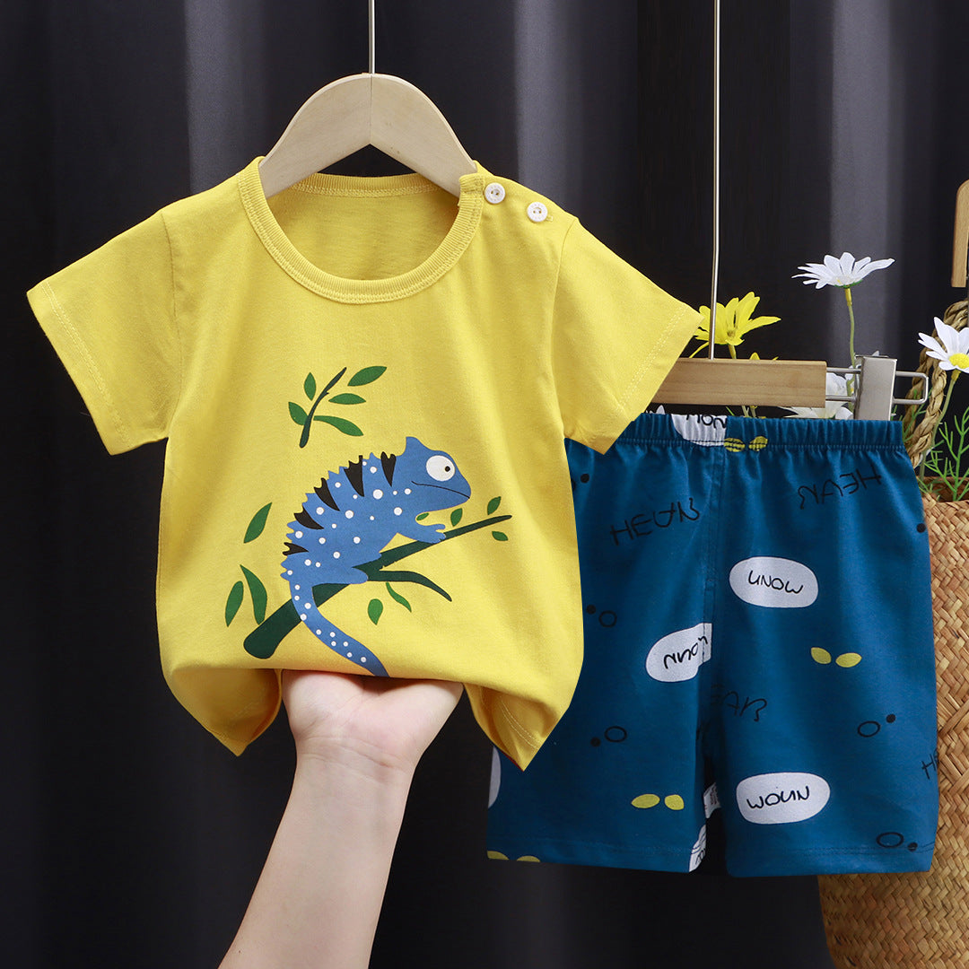 2-Piece Baby Short-Sleeve Outfit Set with T-Shirt and Shorts | Soft Cotton Outdoor Wear for Boys and Girls