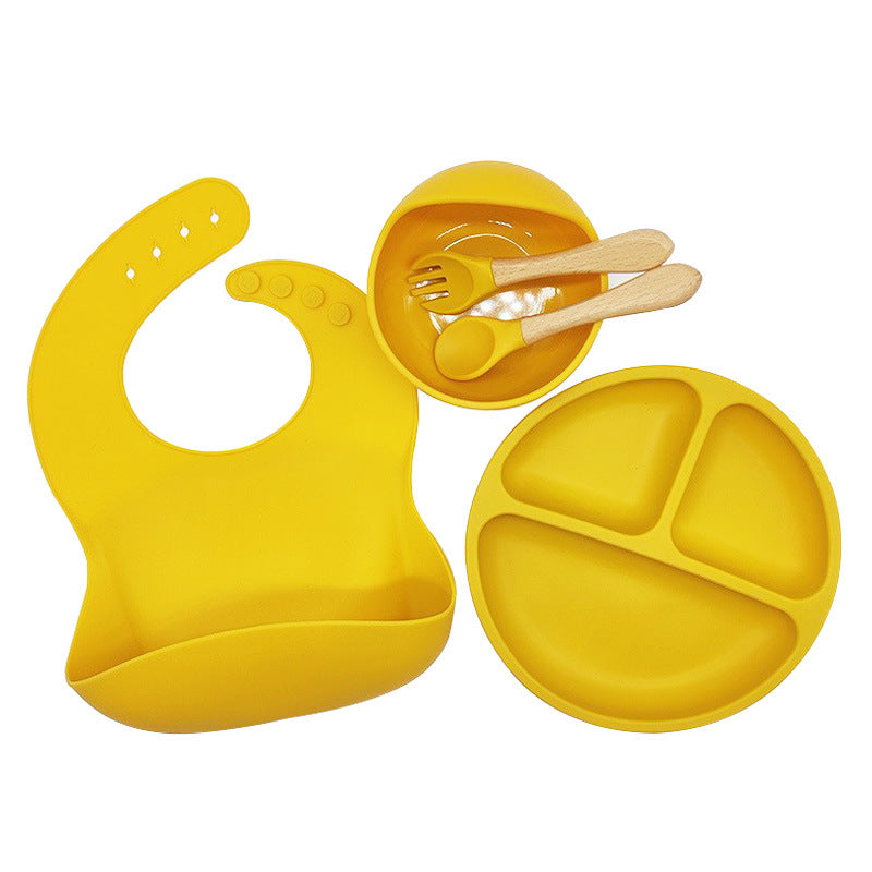 5-Piece Silicone Baby Weaning and Feeding Set with Bib, Plate, Bowl, Training Spoon, and Training Fork (6 months - 3 years) | Baby Feeding Essentials Set