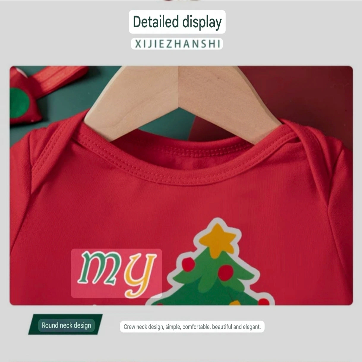 2-Piece "My 1st Christmas" Outfit Set for Girls with Long-Sleeve Romper Dress and Headband