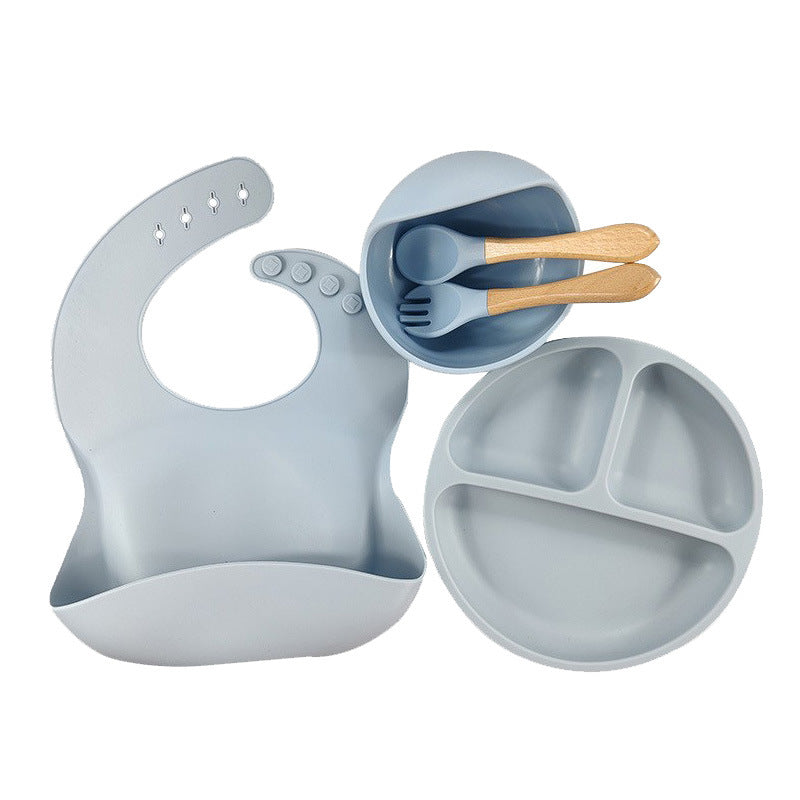5-Piece Silicone Baby Weaning and Feeding Set with Bib, Plate, Bowl, Training Spoon, and Training Fork (6 months - 3 years) | Baby Feeding Essentials Set