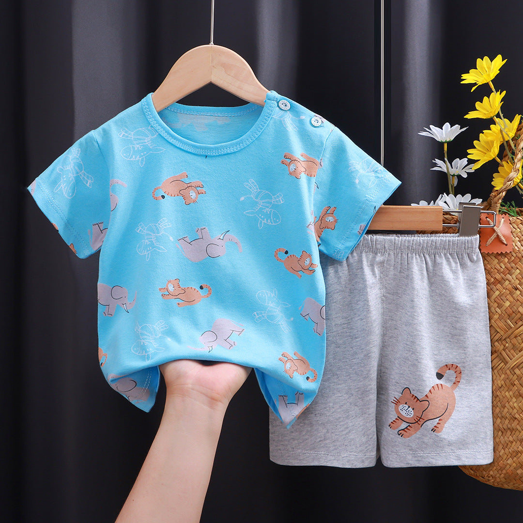 2-Piece Baby Short-Sleeve Outfit Set with T-Shirt and Shorts | Soft Cotton Outdoor Wear for Boys and Girls