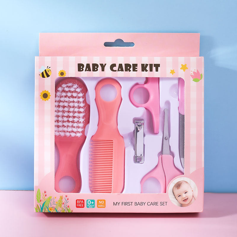 6-Piece Baby Care and Grooming Kit with Hair Brush, Comb, Safety Scissors, Nail Clipper, Nail File, and Nail Clipper Sheath