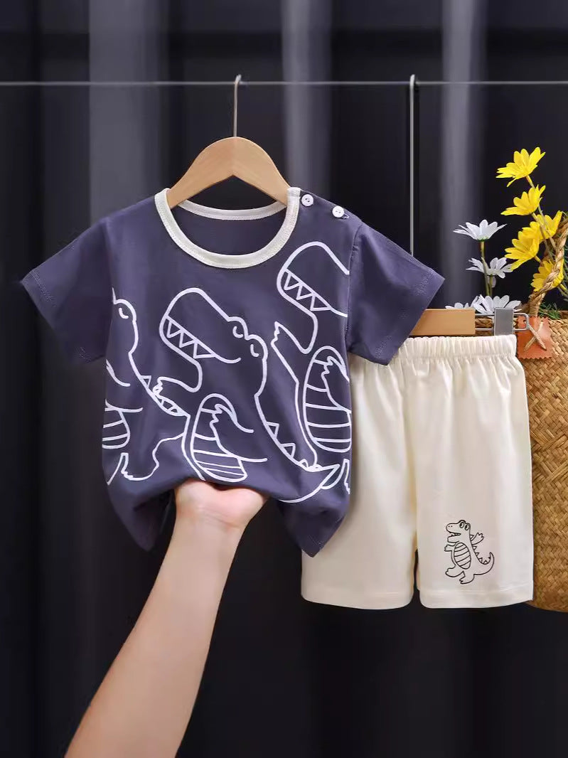 2-Piece Baby Short-Sleeve Outfit Set with T-Shirt and Shorts | Soft Cotton Outdoor Wear for Boys and Girls